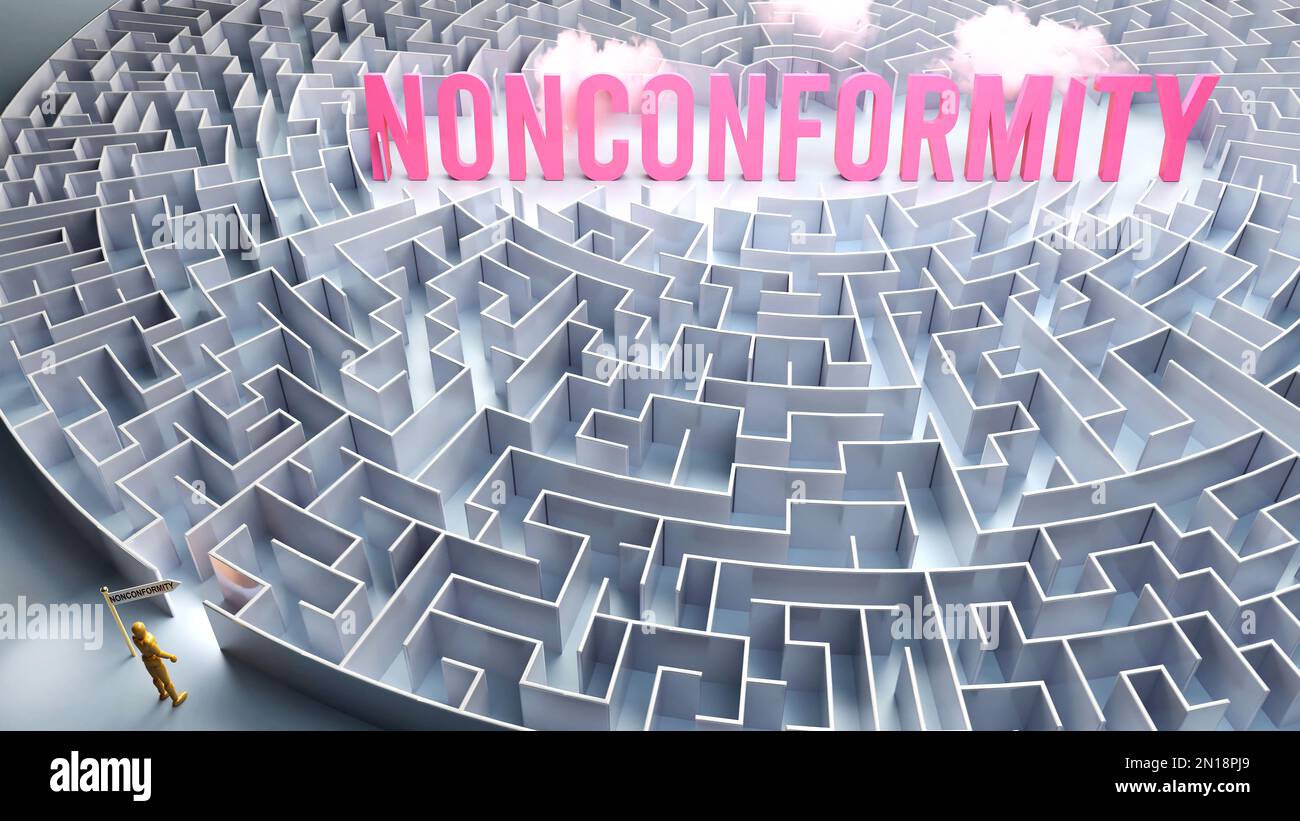 Nonconformity and a difficult path, confusion and frustration in seeking it, hard journey that leads to Nonconformity,3d illustration Stock Photo