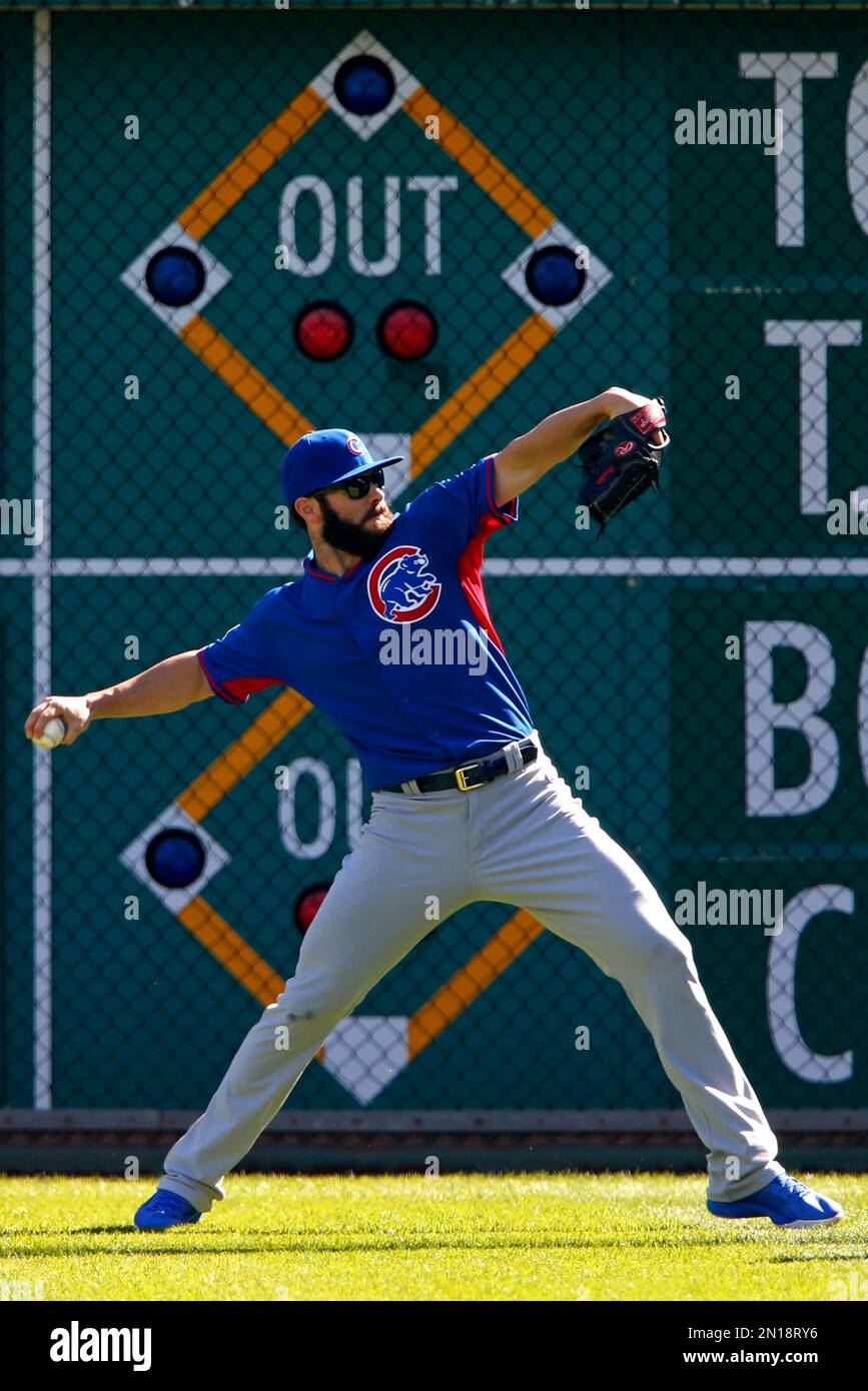 Chicago Cubs Wild Card game starting pitcher Jake Arrieta, right