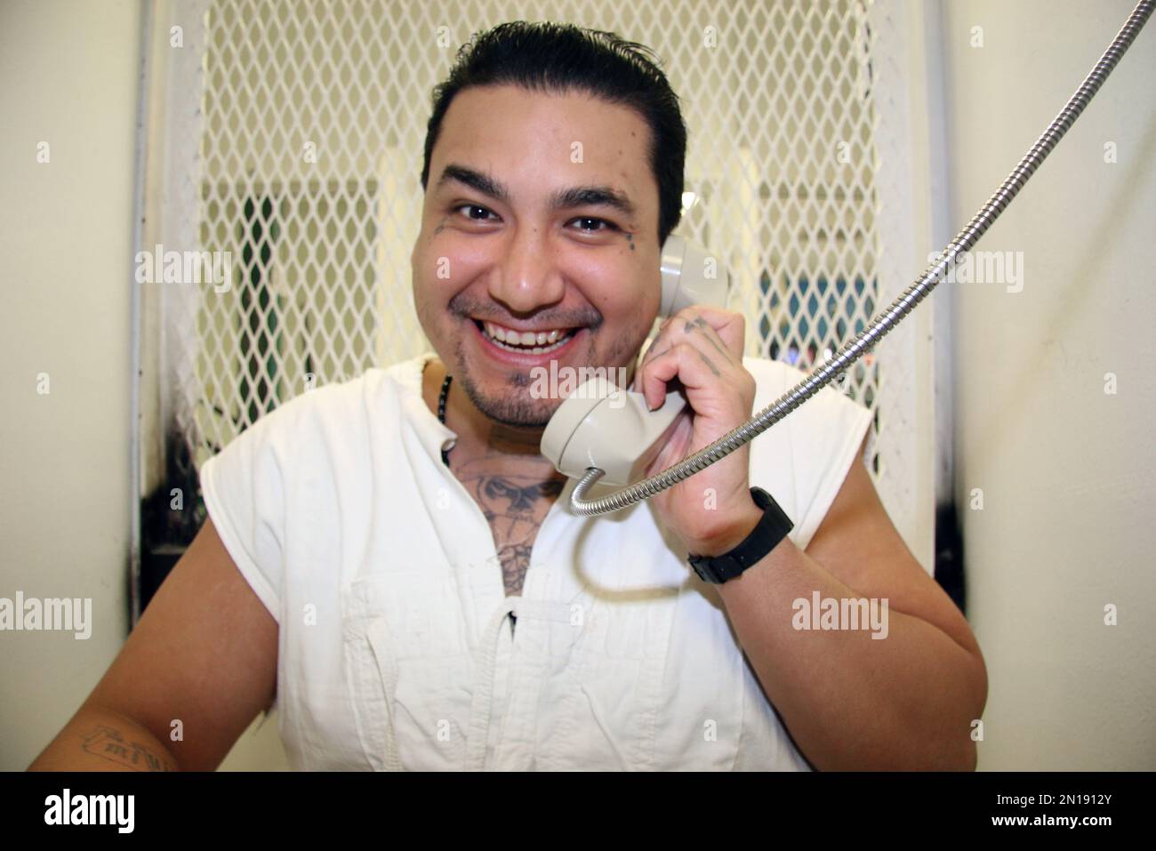 Death row inmate Juan Garcia is photographed in a visiting cage at the  Texas Department of Criminal Justice Polunsky Unit near Livingston, Texas,  during an interview on Sept. 2, 2015. Garcia, 35,