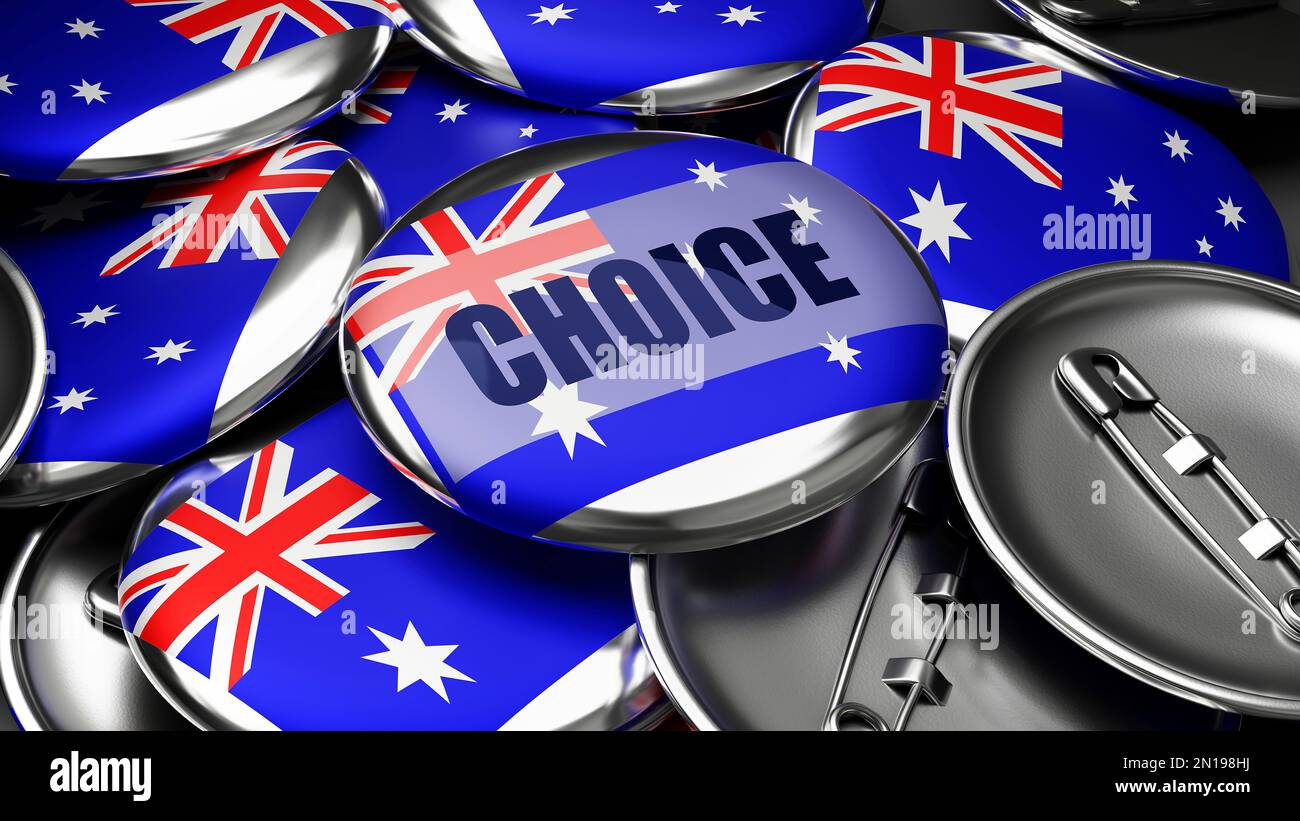 Choice in Heard Island and McDonald Islands - colorful handmade electoral campaign buttons for promotion of choice in Heard Island and McDonald Island Stock Photo
