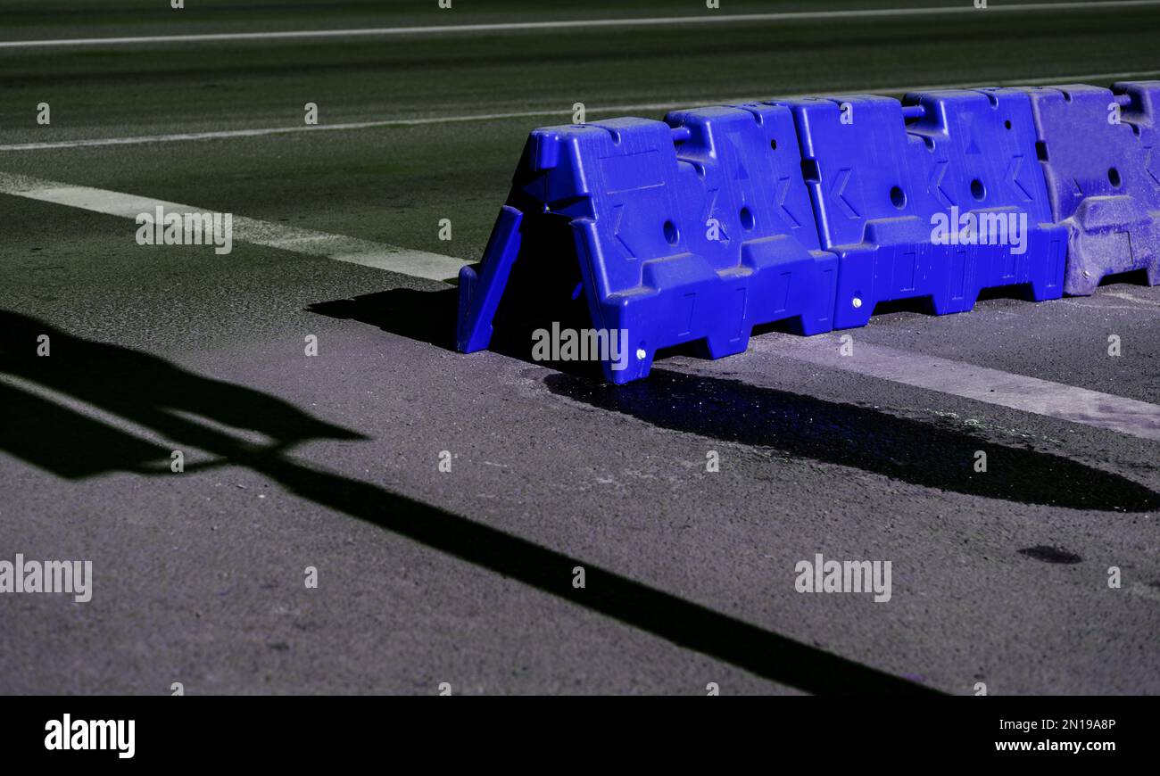 plastic barrier road curb. traffic safety on the roads Stock Photo Alamy