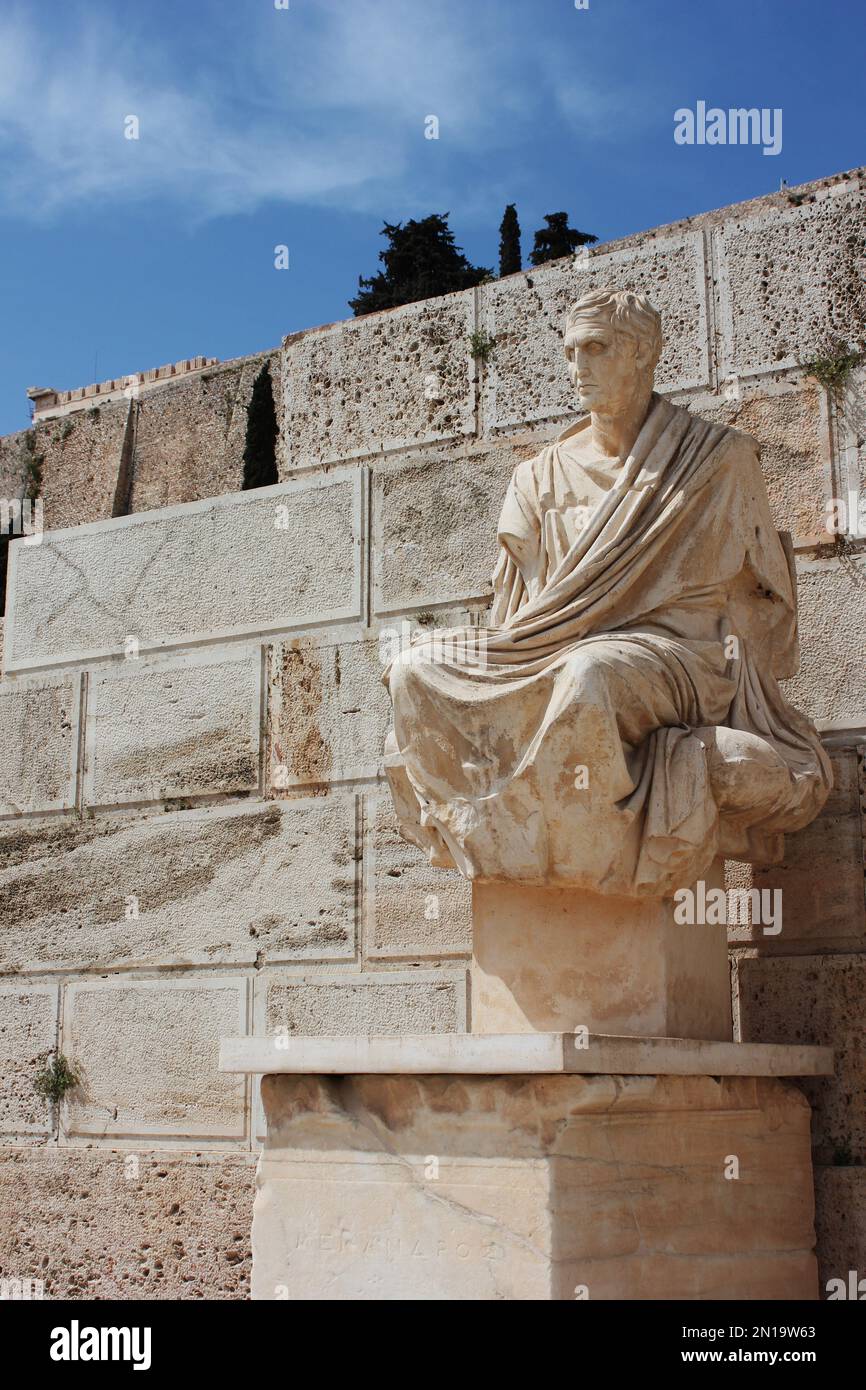 Ancient Statue of Menander at Acropolis, Athens, Greece Stock Photo