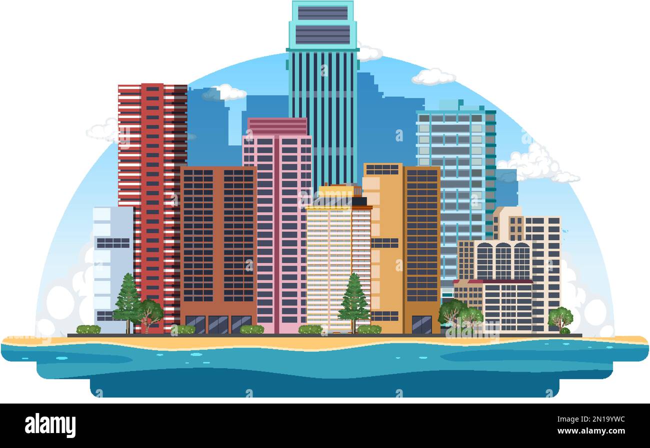 Urban landscape with high skyscrapers illustration Stock Vector Image ...