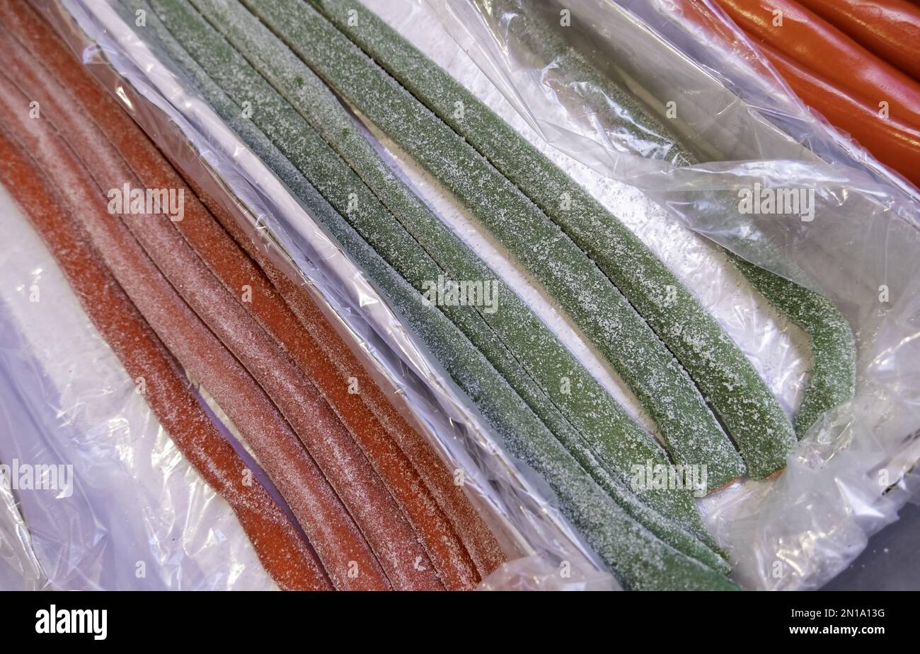 Detail of traditional sweets in an old market, unhealthy food Stock Photo