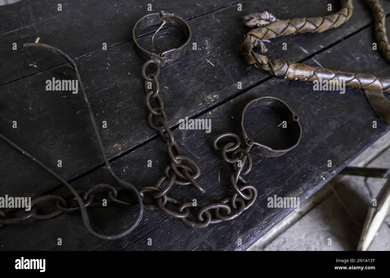 Detail of old medieval and inquisition instruments for torture Stock Photo
