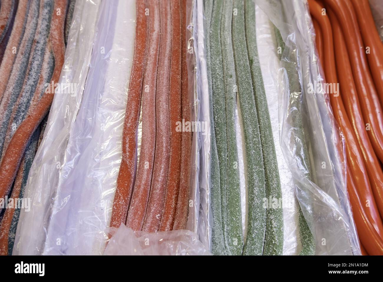 Detail of traditional sweets in an old market, unhealthy food Stock Photo
