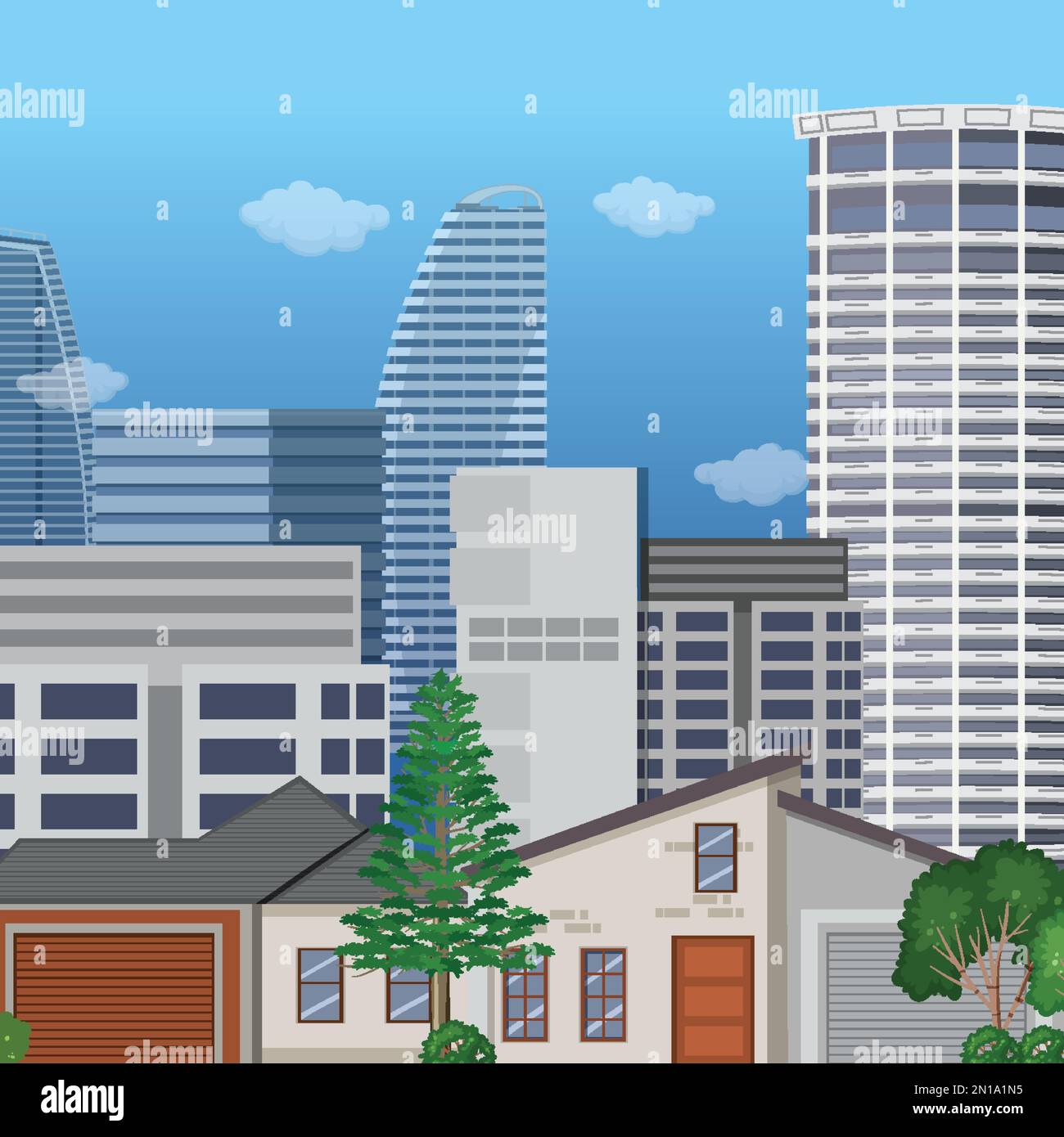Urban landscape with high skyscrapers background illustration Stock ...