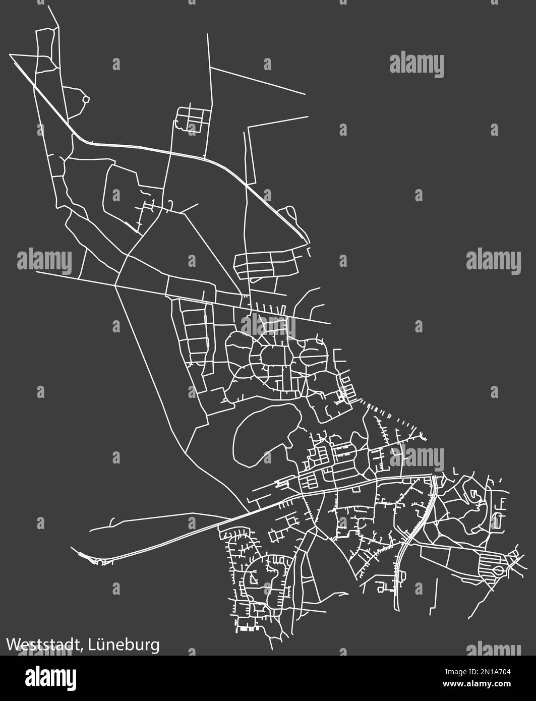 Street roads map of the WESTSTADT DISTRICT, LÜNEBURG Stock Vector Image