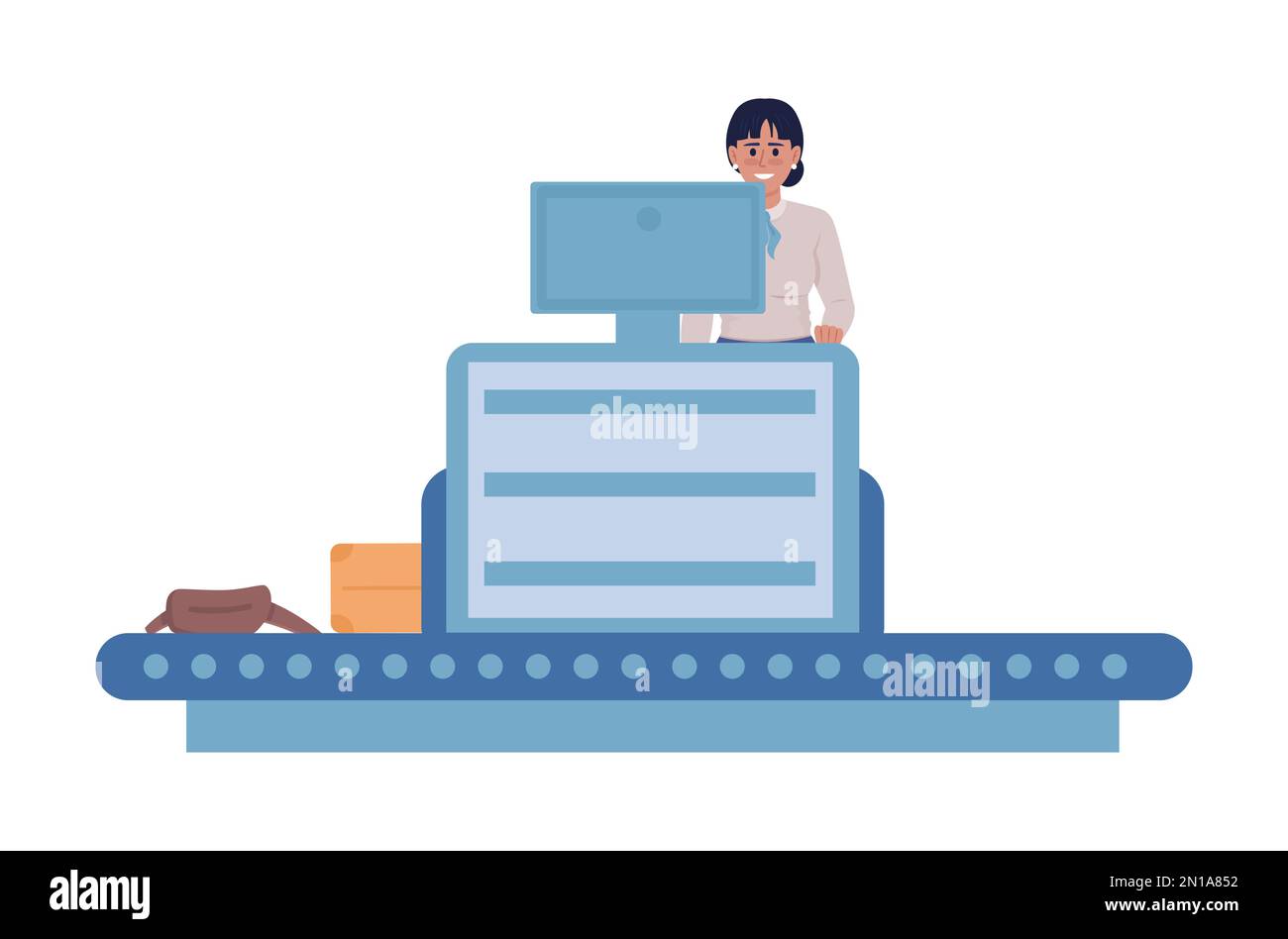 Female airline baggage handler with equipment semi flat color vector ...