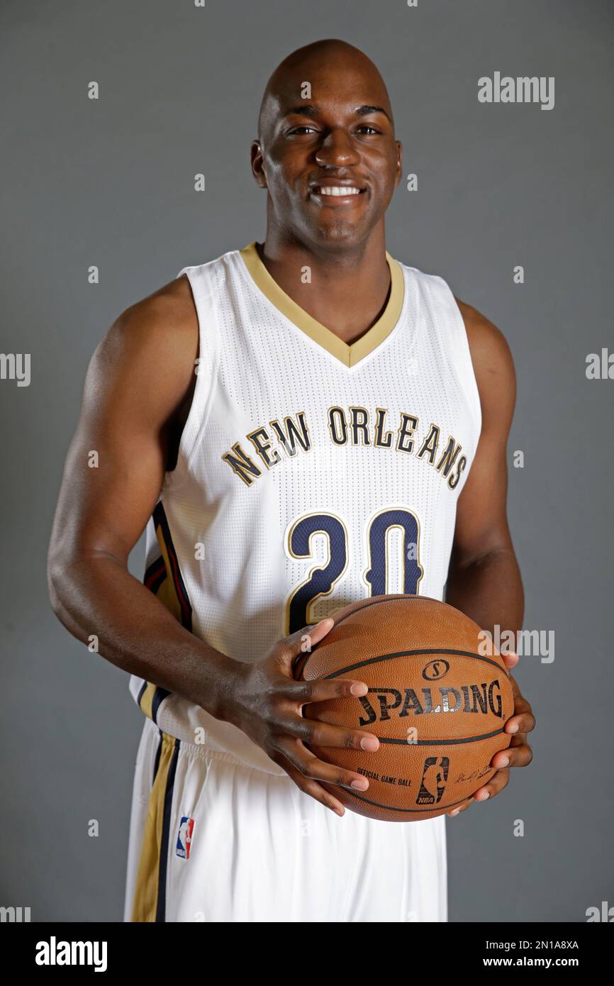 Quincy Pondexter of the New Orleans Pelicans unveils the Mardi News  Photo - Getty Images