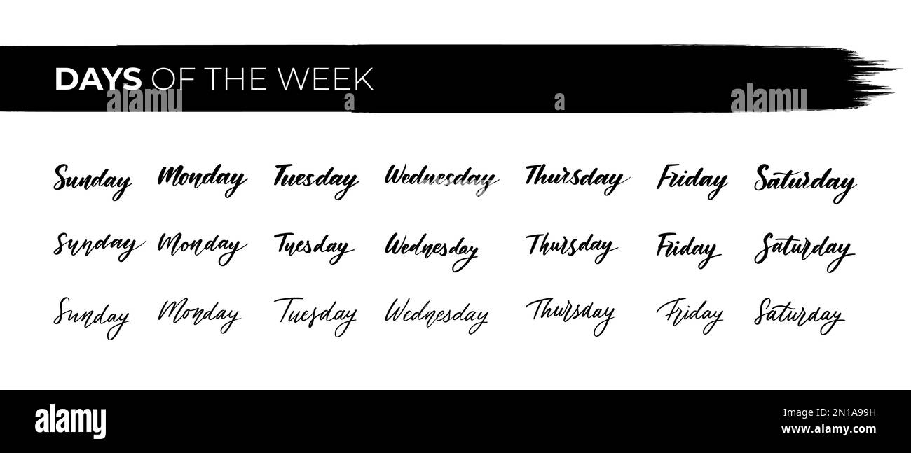 Days of the week. Set of stylized words. Sunday, Monday, Tuesday, Wednesday,  Thursday, Friday, Saturday lettering. Vector illustration Stock Vector  Image & Art - Alamy