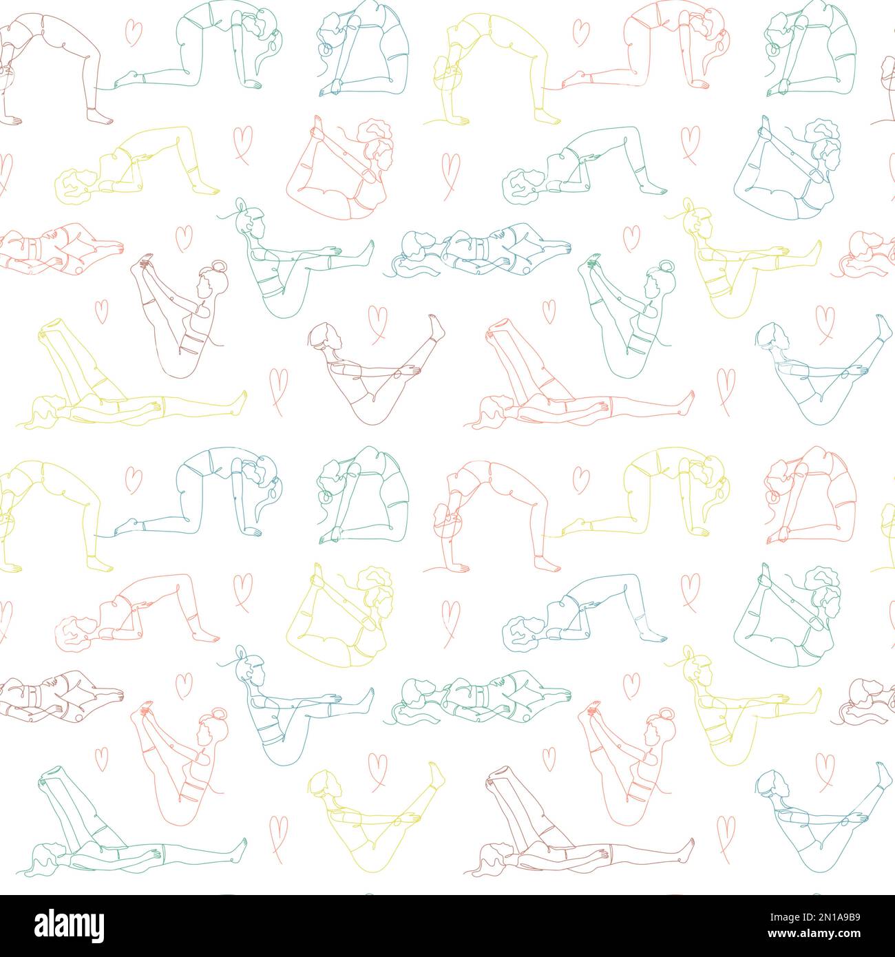 Seamless pattern with single line drawings of yoga poses Stock Vector ...