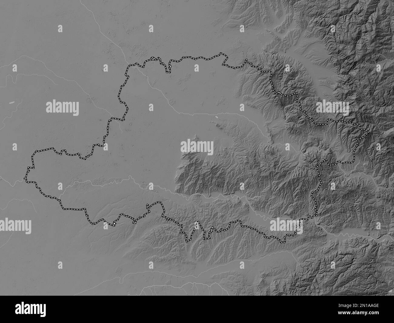 Arad, county of Romania. Grayscale elevation map with lakes and rivers Stock Photo