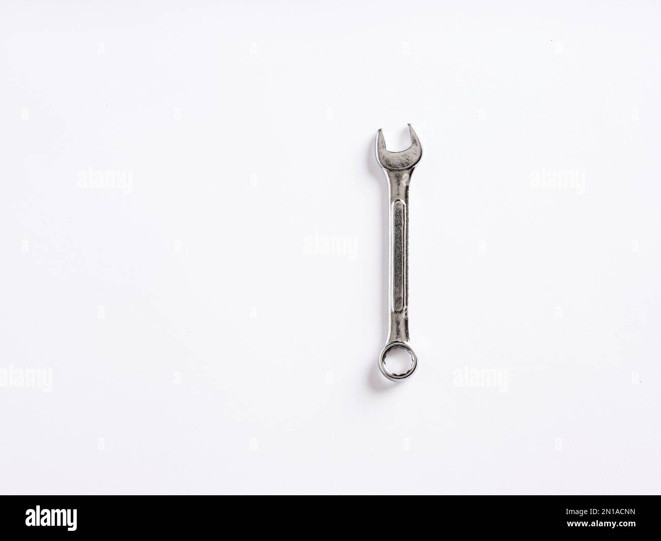 Wrench or spanner on white background with copy space. Stock Photo