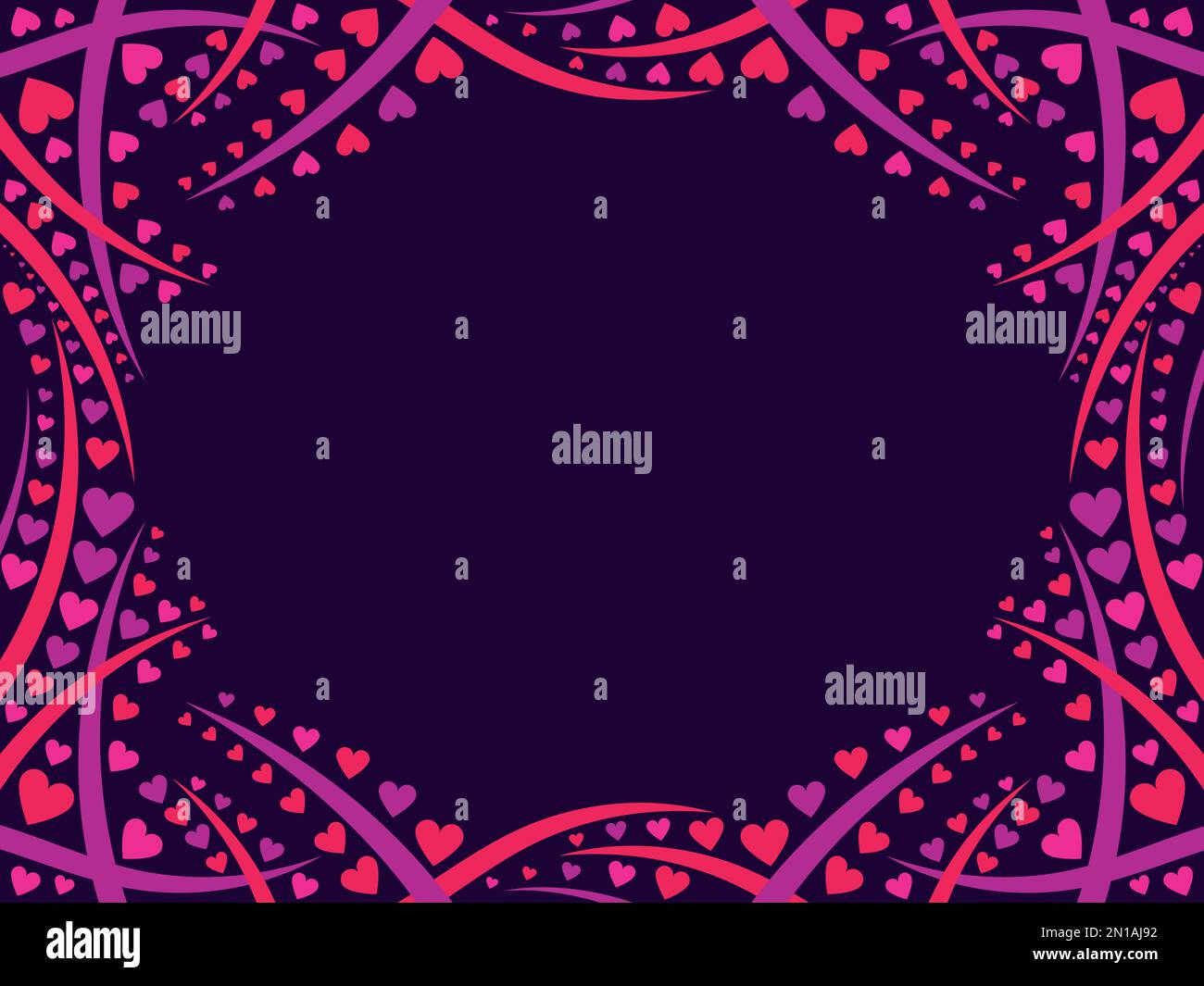 Frame of hearts for Valentine's Day. Red heart border. Horizontal frame made of hearts with