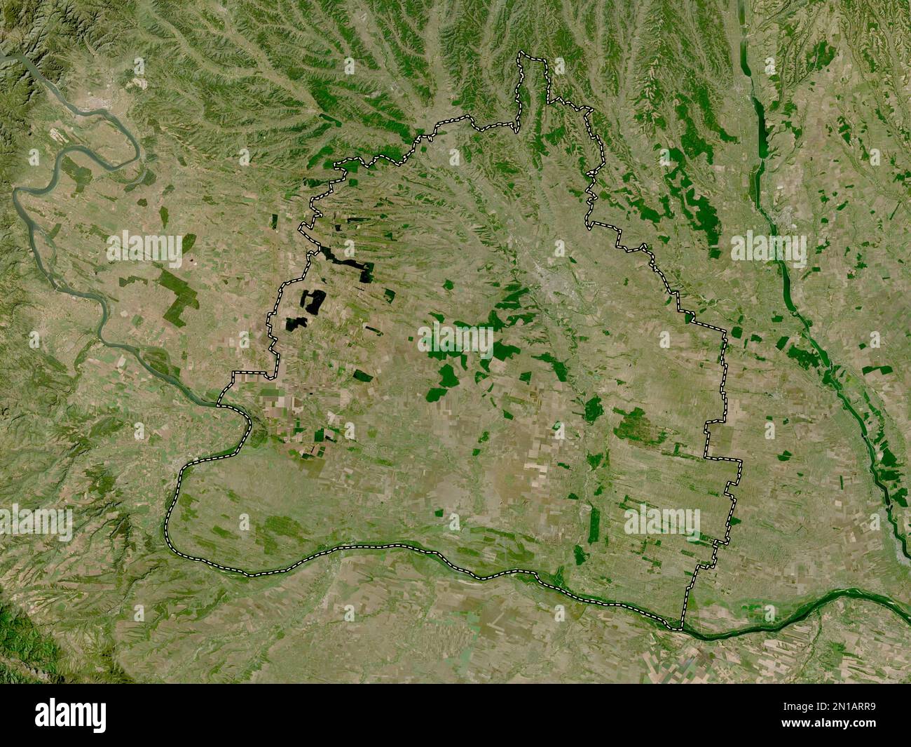 Dolj, county of Romania. Low resolution satellite map Stock Photo