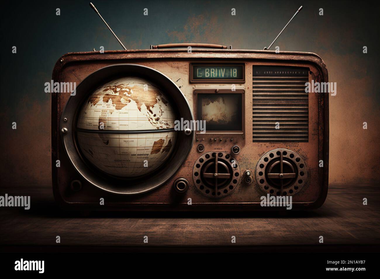 Vintage radio with planet earth. World radio day theme concept Stock Photo  - Alamy