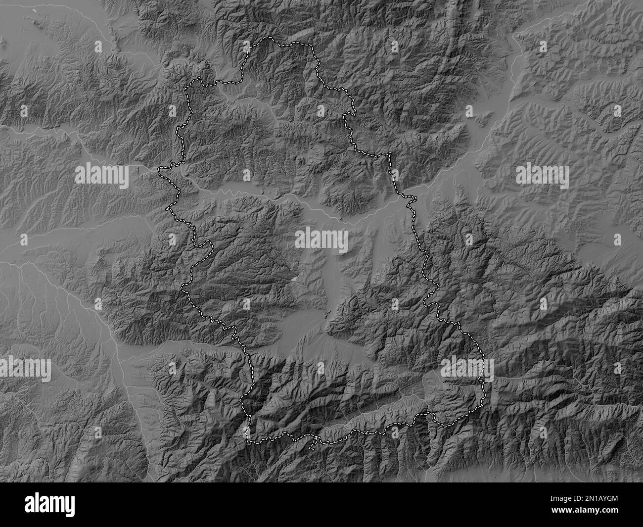 Hunedoara, county of Romania. Grayscale elevation map with lakes and rivers Stock Photo