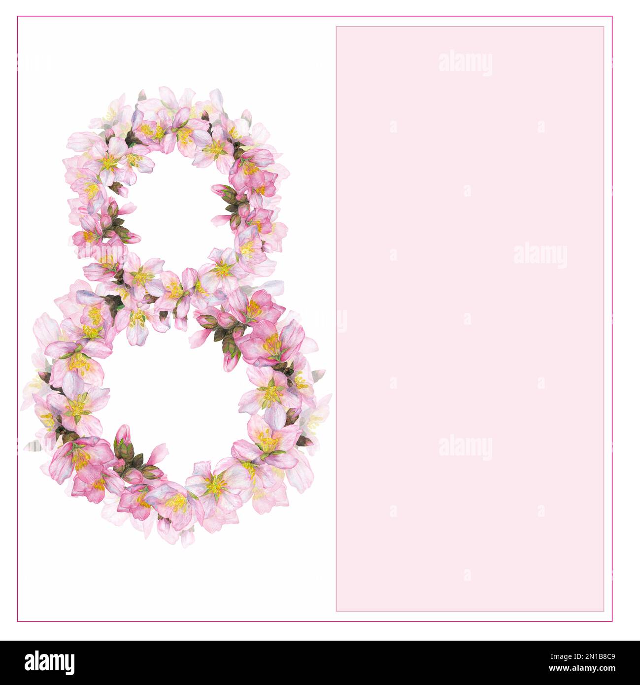 Watercolor illustration, a postcard with an eight of sakura flowers for ...