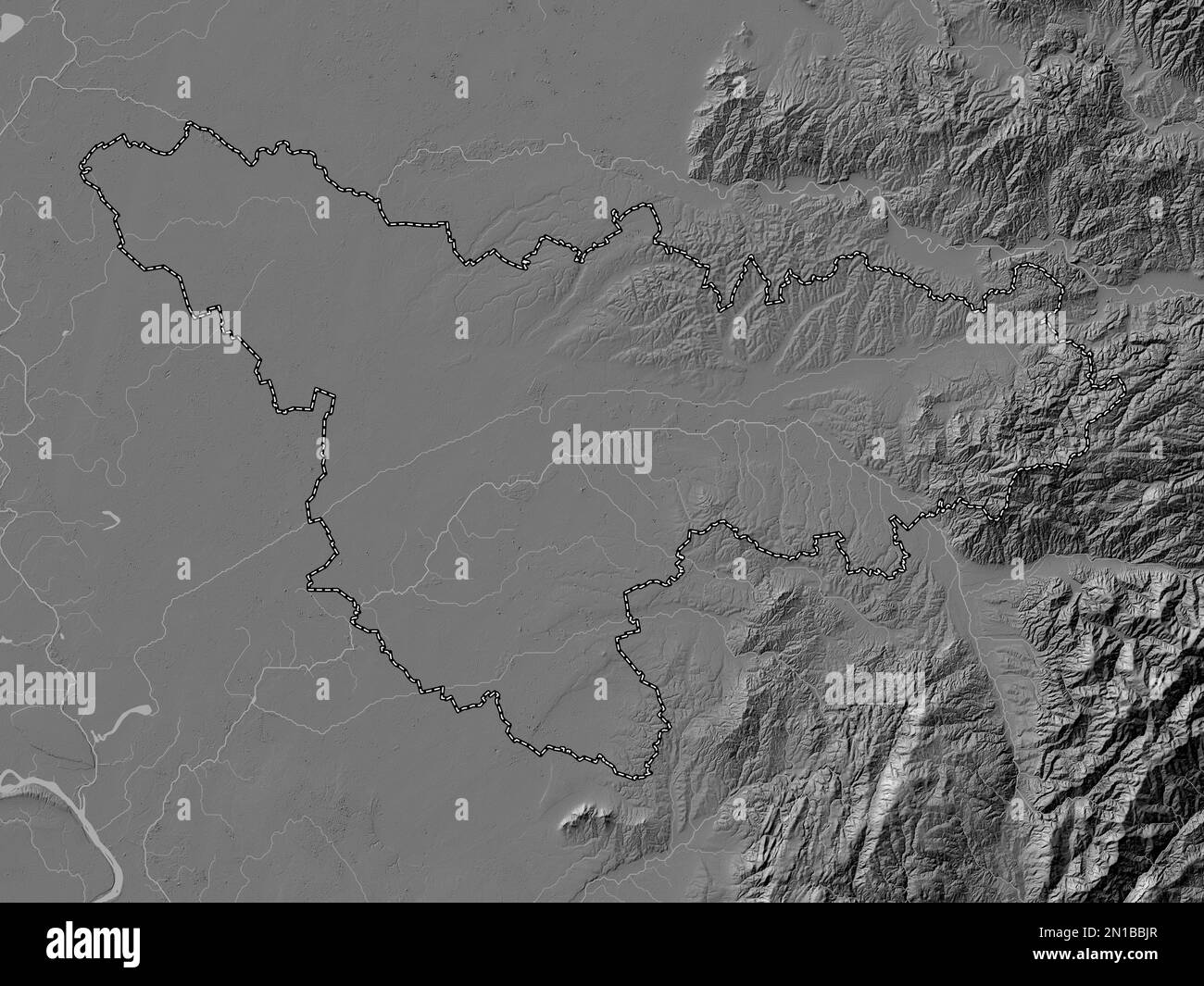 Timis, county of Romania. Bilevel elevation map with lakes and rivers ...