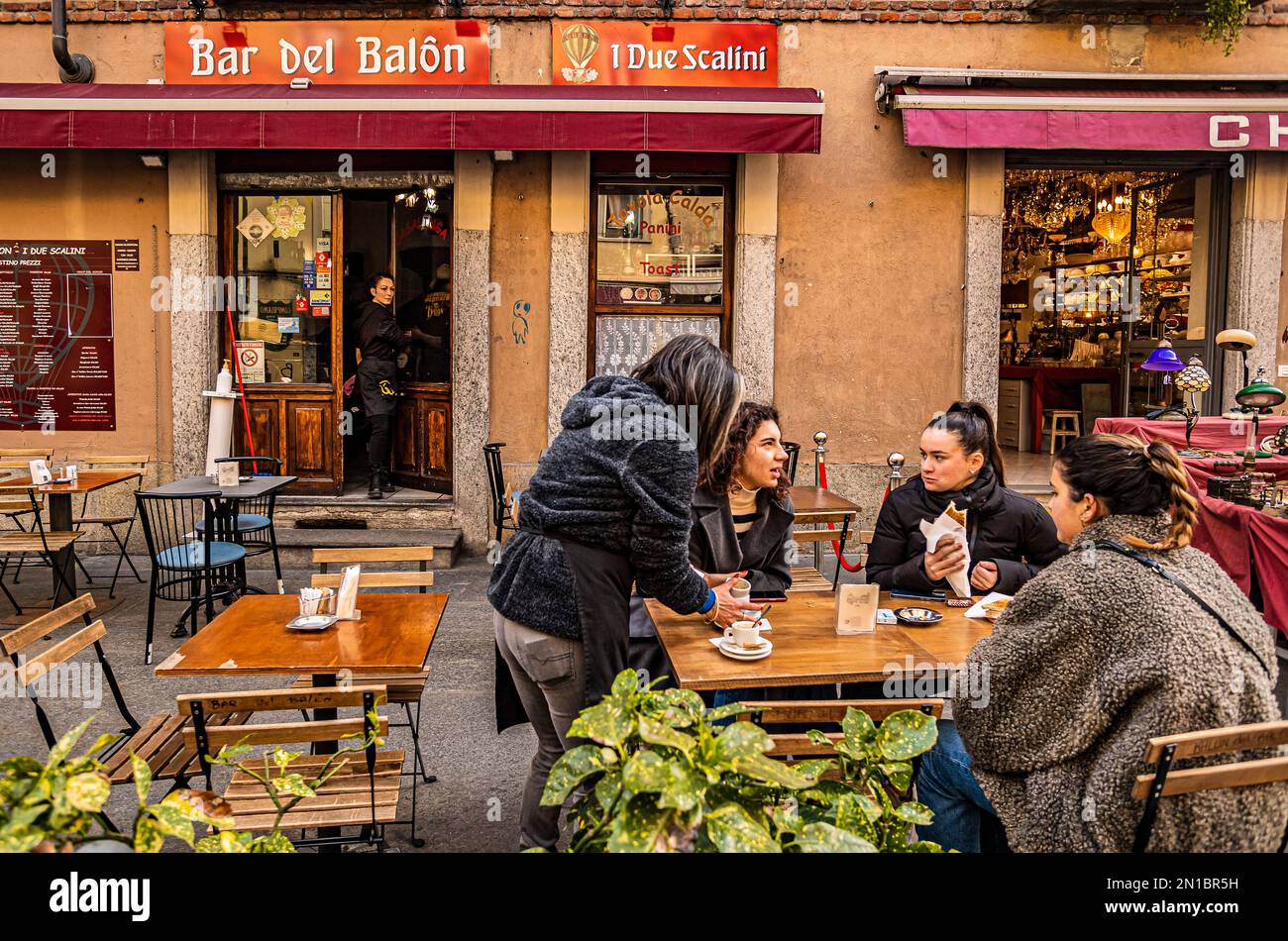 Italy Piedmont Turin Borgo Dora Baloon Bar and people Stock Photo