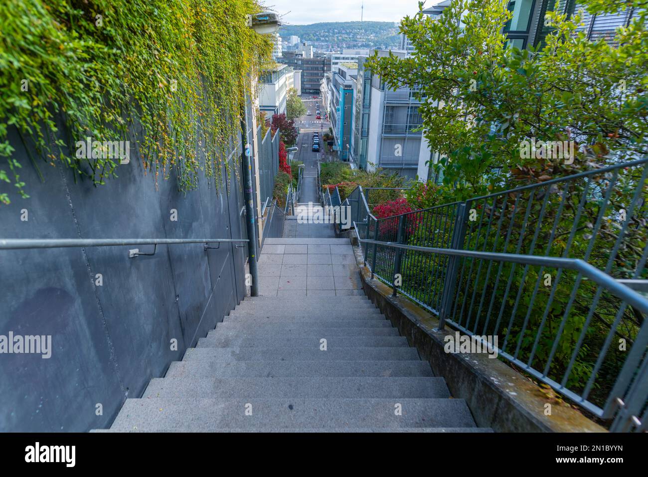 Kronenstaffel,Stuttgart  typical stairs leading up and down the slopes that surround the city, Stuttgart, Baden-Württemberg, Southern Germany, Europe Stock Photo