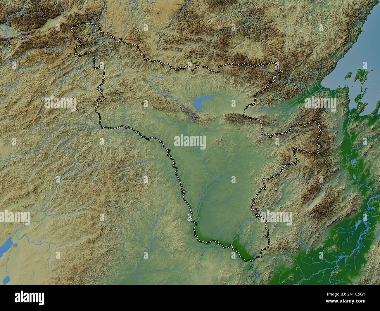 Amur, region of Russia. Colored elevation map with lakes and rivers Stock Photo Alamy