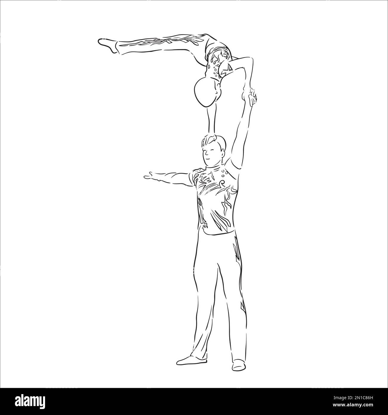 Acrobatic, balance, performance, cooperation concept. Hand drawn