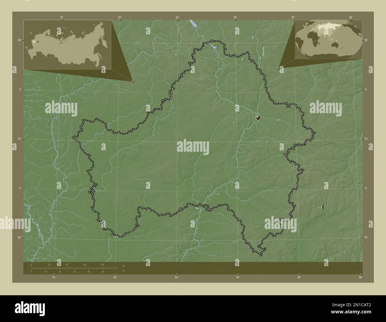 Bryansk, region of Russia. Elevation map colored in wiki style with ...
