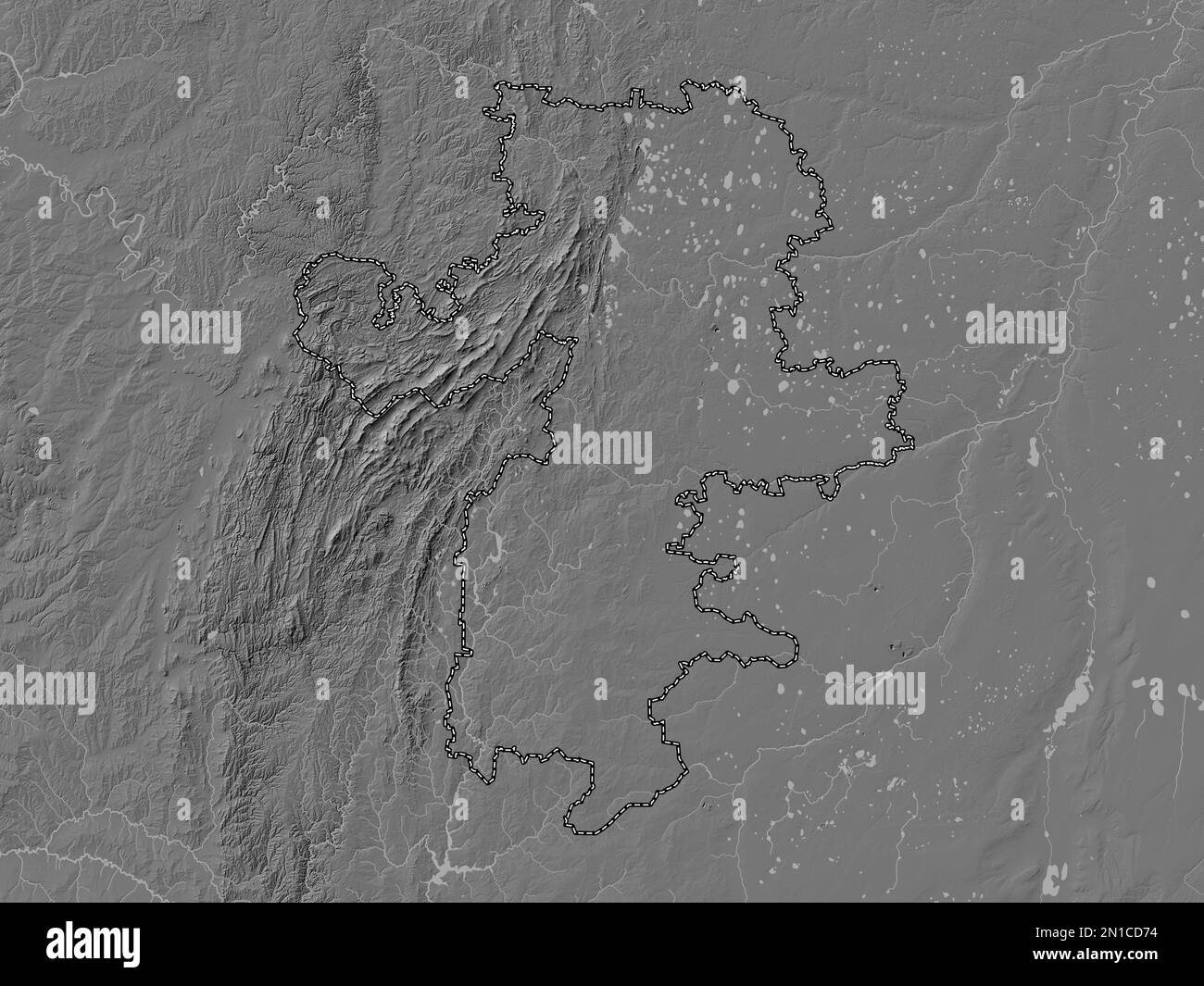 Chelyabinsk, region of Russia. Bilevel elevation map with lakes and rivers Stock Photo