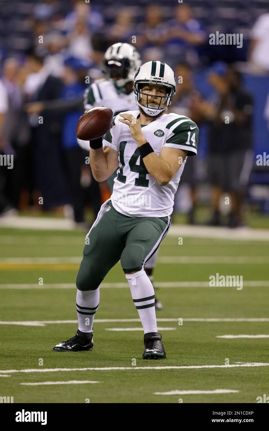 Ryan Fitzpatrick #14 of the New York Jets looks to pass against the Buffalo  Bills during the first quarter at MetLife Stad…