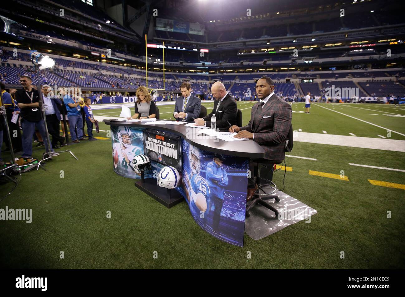 The ESPN set for Monday Night Football is shown before an NFL