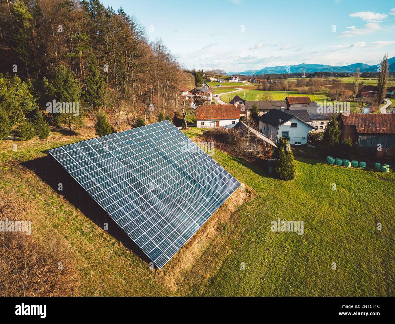 Privately owned solar farm in the countryside Stock Photo