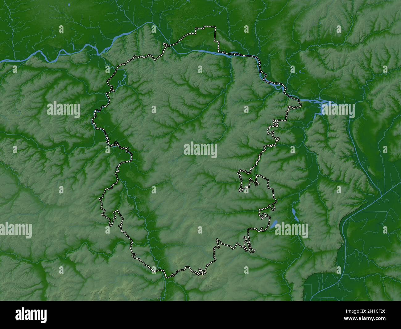 Chuvash, republic of Russia. Colored elevation map with lakes and ...