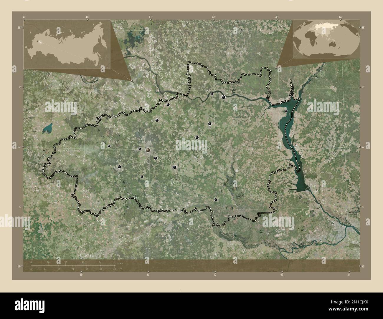 Ivanovo, region of Russia. High resolution satellite map. Locations of ...