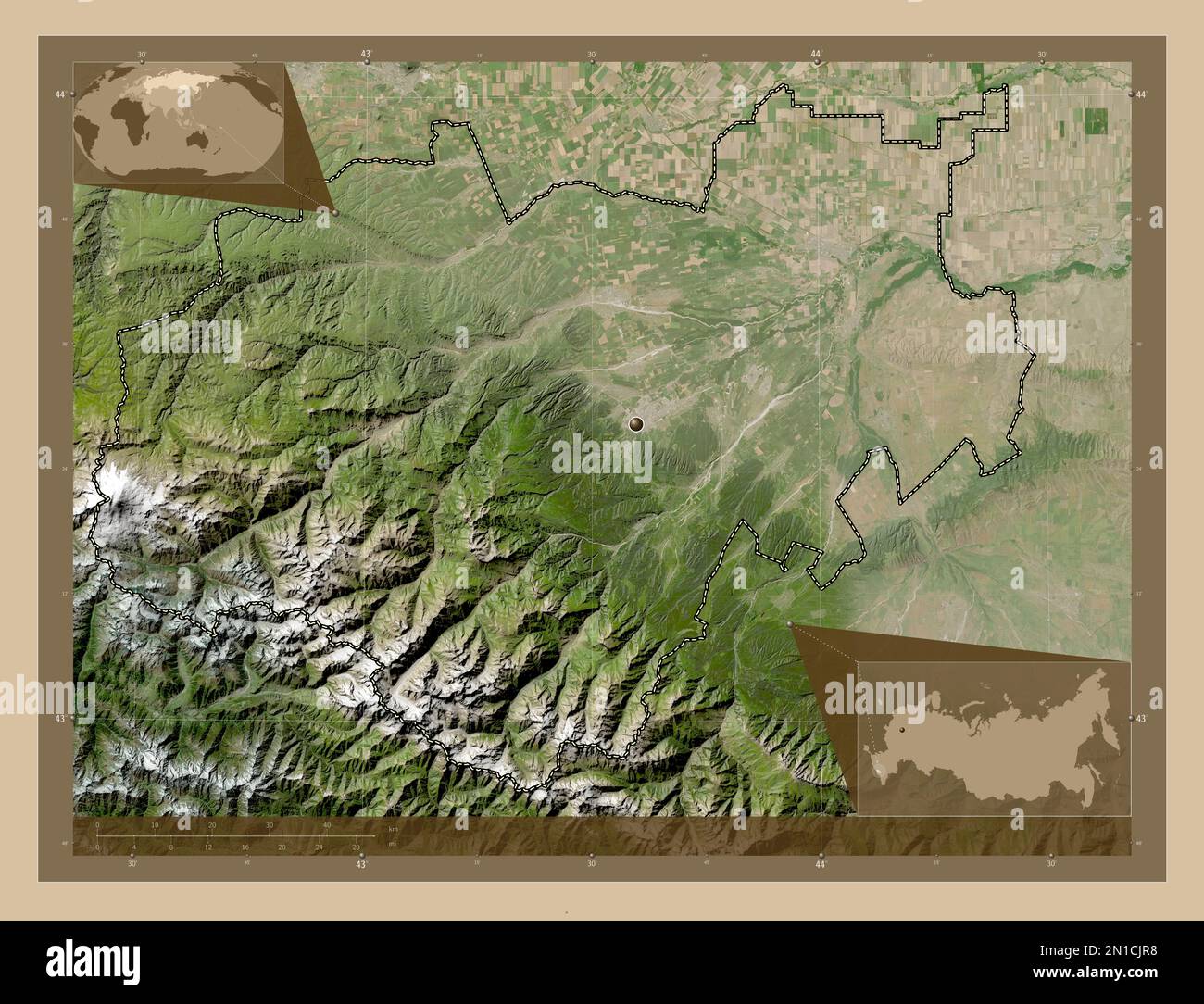 Kabardin-Balkar, republic of Russia. Low resolution satellite map ...