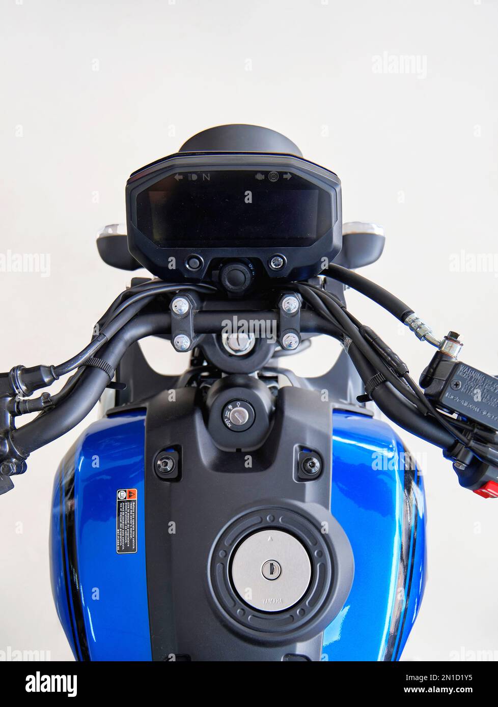 Lima, Peru 2023. Store Yamaha, FZX Connected motorcycle is on display