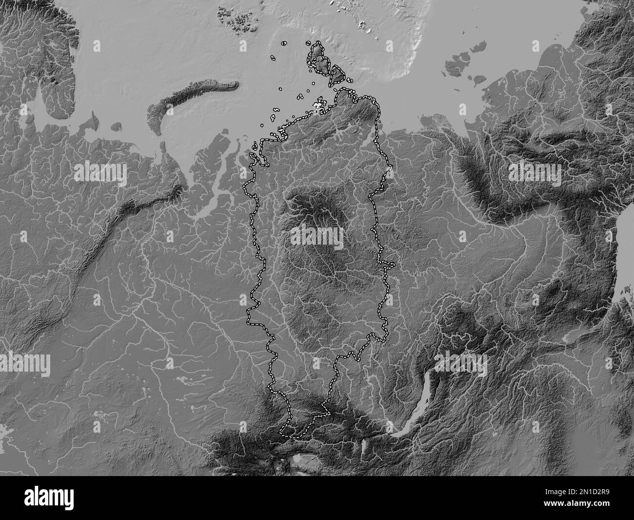 Krasnoyarsk, territory of Russia. Bilevel elevation map with lakes and ...