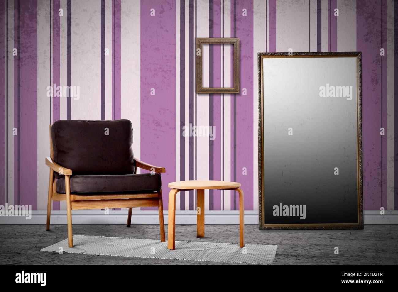 Furnished room with patterned wallpaper. Stylish room interior Stock Photo