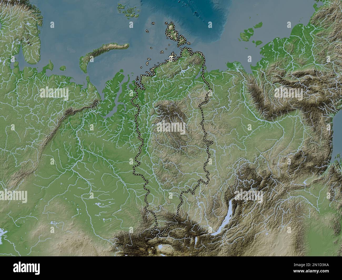 Krasnoyarsk, territory of Russia. Elevation map colored in wiki style