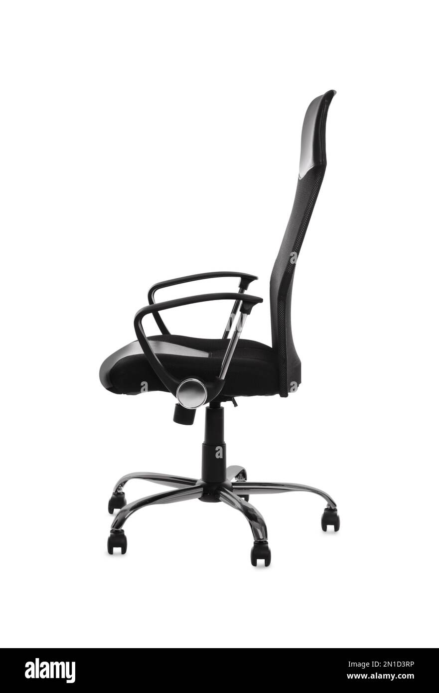 Comfortable office chair with leather seat isolated on white Stock