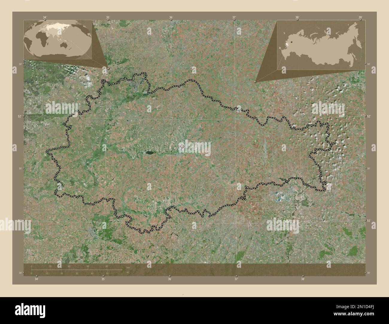 Kursk, region of Russia. High resolution satellite map. Corner