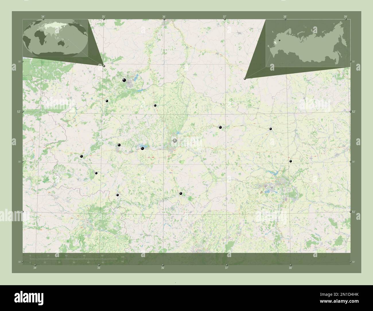 Kursk Region Of Russia Open Street Map Locations Of Major Cities Of