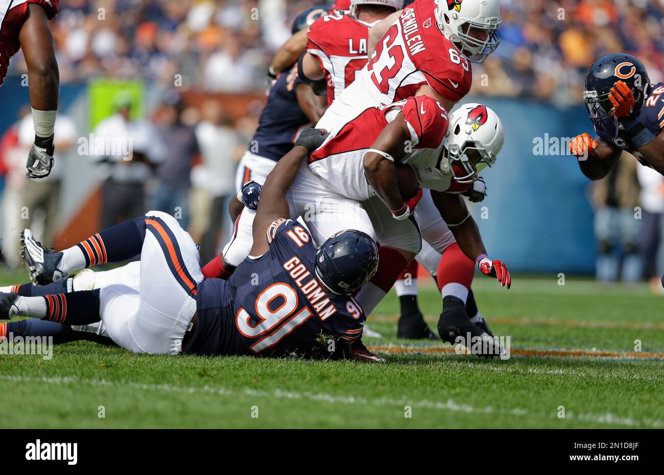 Chicago Bears defensive tackle Eddie Goldman (91) tackles Arizona ...