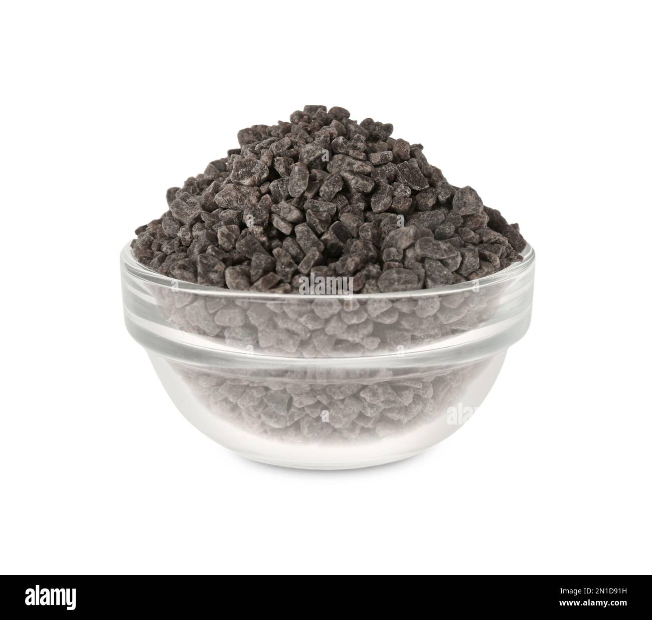 Black salt in glass bowl isolated on white Stock Photo
