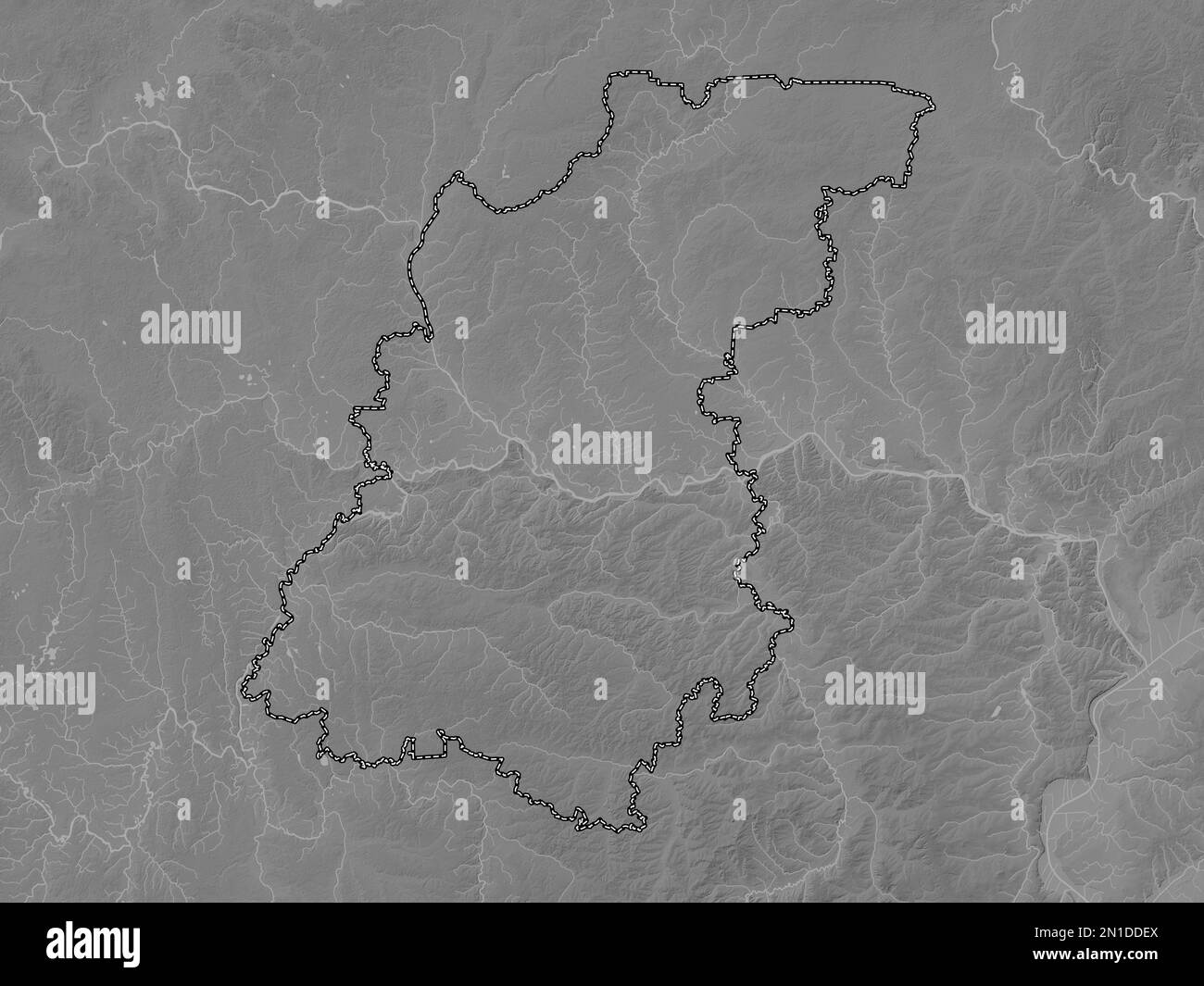 Nizhegorod, region of Russia. Grayscale elevation map with lakes and rivers Stock Photo