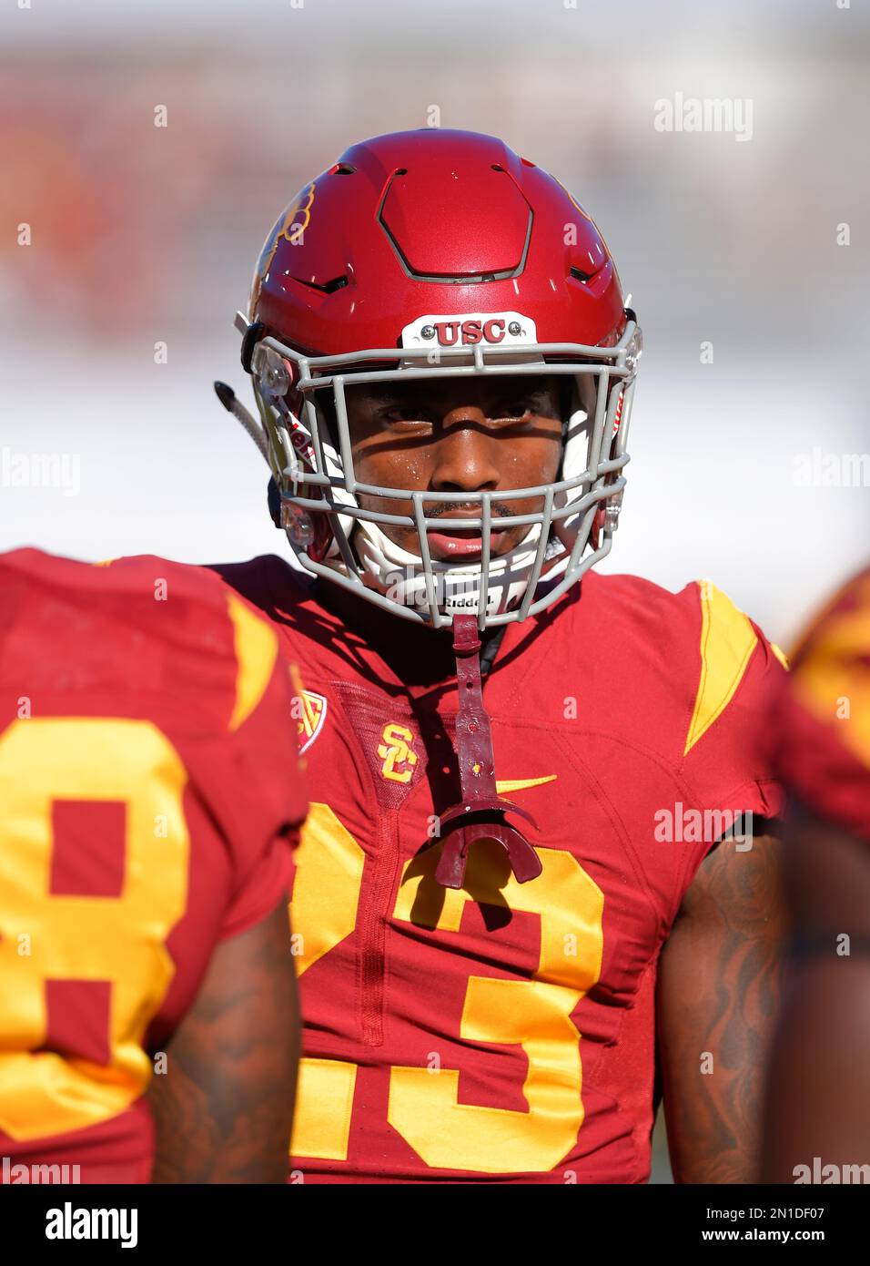 Southern California running back Tre Madden (23) evades Idaho linebacker  Kaden Elliss (3) as he runs for a first down during the first half of an NCAA  college football game, Saturday, Sept.