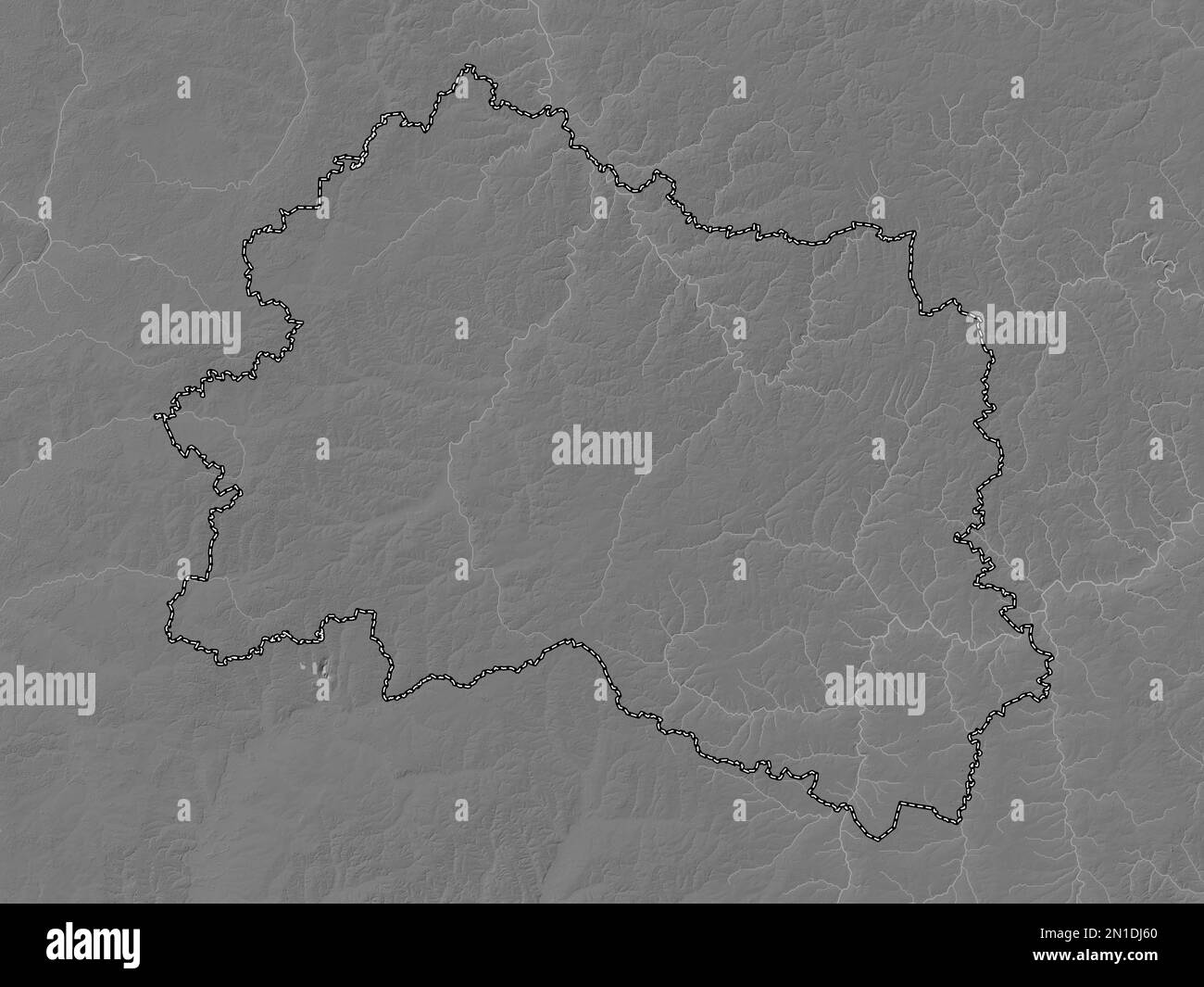 Orel, region of Russia. Grayscale elevation map with lakes and rivers Stock Photo