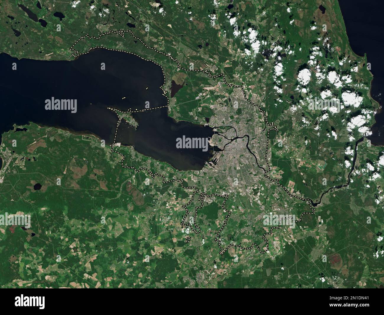 Saint Petersburg, city of Russia. Low resolution satellite map Stock