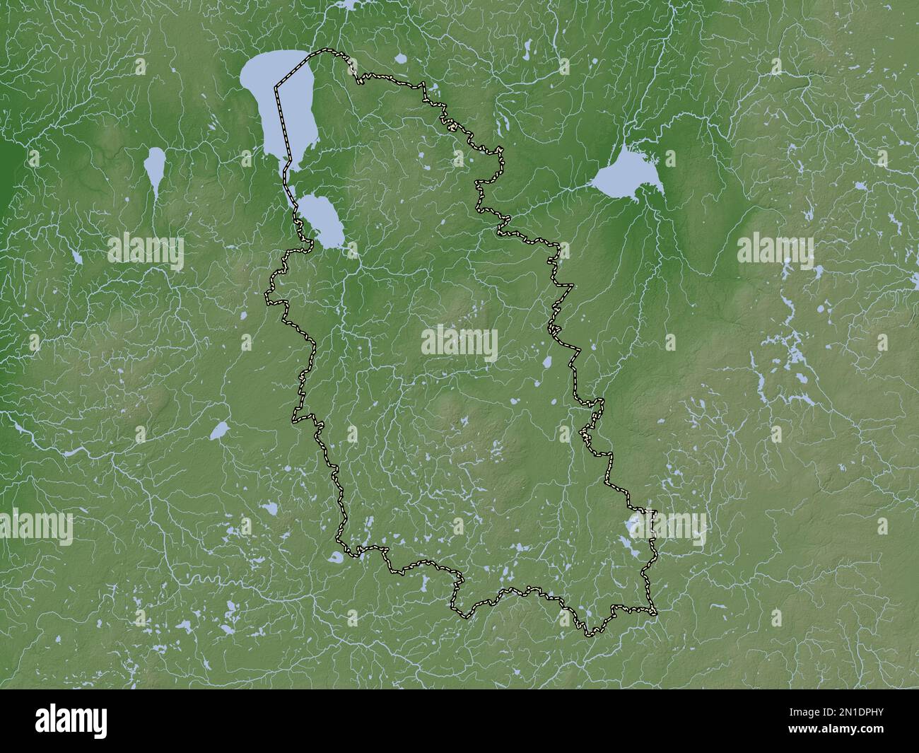 Pskov, region of Russia. Elevation map colored in wiki style with lakes and rivers Stock Photo
